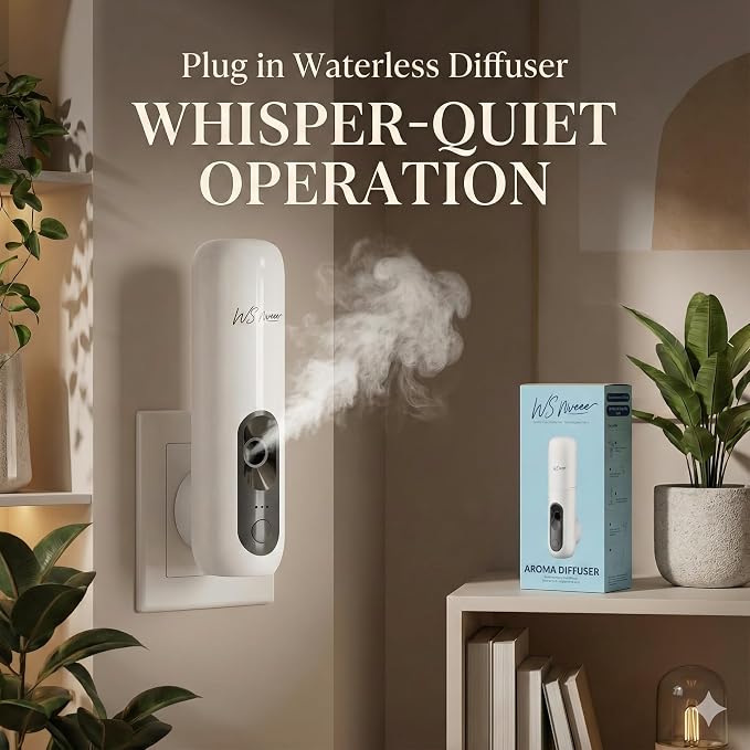 Waterless Essential Oil Diffuser Plug in wall, Automatic Home Frangrance Diffuser for Bedroom Bathroom Kitchen, 25dB Ultra-Quiet Aroma Diffuser, Works with Most Essential Oils and Pure Aroma Oil