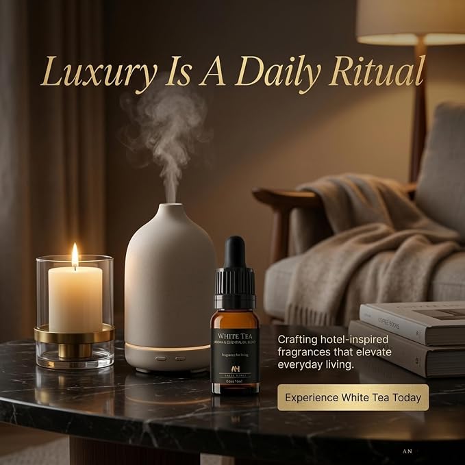 Hotel Diffuser Oil Inspired by The White Tea Hotel Scent - Home Luxury Scents - Premium Fragrance Oil for Ultrasonic and Waterless Diffusers and Crafting - 10 mL, 0.34 fl oz Glass Dropper Bottle