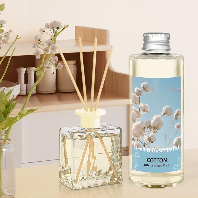 STRN Reed Diffuser Oil Refill, Pure Cotton Scented, 200ml Long-Lasting Aromatherapy, Home Fragrance for Living Room, Bedroom, Spa