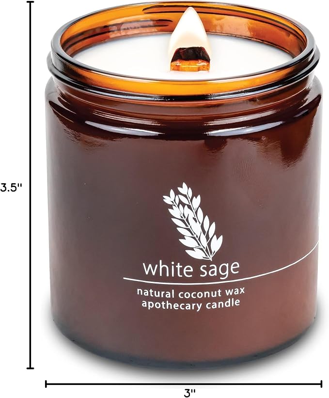 Hemlock Park White Sage Apothecary Scented Candle | Crackling Wood Wick, Botanical Fragrance & Coconut Apricot Wax | Up to 80 Hour Burn Time | 16 oz | Made in USA