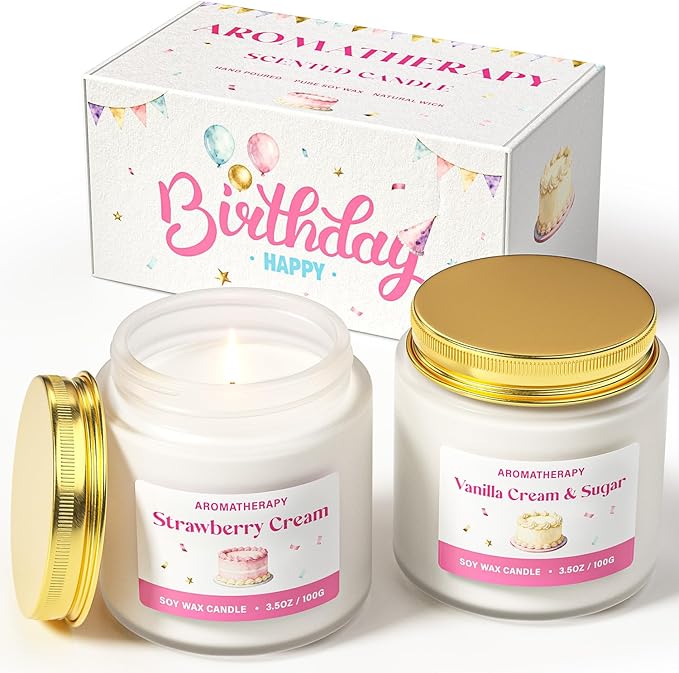 Birthday Candle, Scented Candles Gifts for Women, Soy Candle Gift Set, Pink Birthday Candles, 2 Pack Sweet Aromatherapy Candles for Celebration & Relaxing
