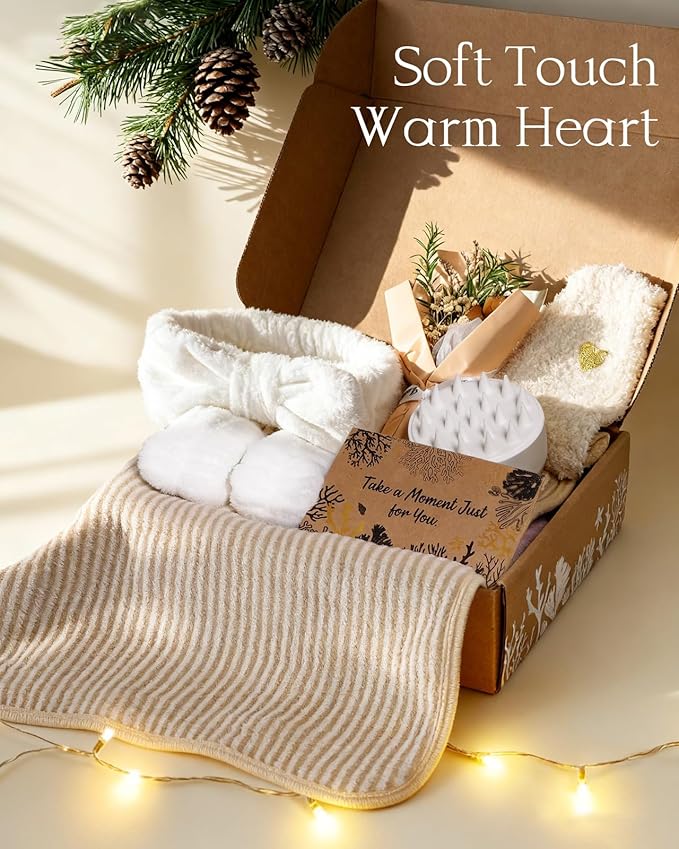 Natural Spa Gift Baskets - Natural Pampering Spa Set, Self-Care Get Well Soon Thinking of You Basket,Thank You Gifts, Unique 11pcs Gift Set for Women Wife Mom Her Birthday