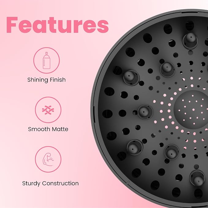 Universal Hair Diffuser “Super Sturdy” 1.7 Inch to 2.6 Inch for Natural Curly and Wavy Hair, Hair Dryer Attachment (Black Matte)