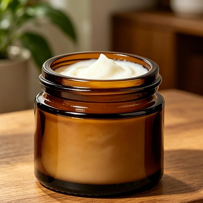 2OZ Amber Jars with Lids, 18 PCS Amber Small Glass Jars with Black Lids – Complete DIY Kit with 18 Spatulas & 24 Colorful Labels – Perfect for Homemade Creams, Lotions, Candles, Travel & Gift Sets