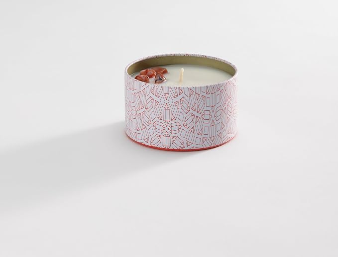 Luxury Candle Tin, 4 OZ, Energy - Red Carnelian Crystal Infused - Scents of Lemon, Grapefruit, & Bergamot - Passion, Confidence, & Vitality - Coconut Wax, Essential Oils, Dr. Developed