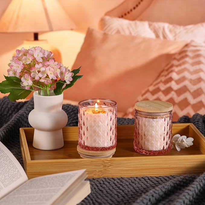 MATAHUM 2 Pack Rose Scented Candles for Home Decor, 6.5oz Natural Soy Wax Aromatherapy Jar Candles, Pink Rose Candles for Home Scented Relaxing, Valentine Birthday Housewarming Giftable for Women Girl