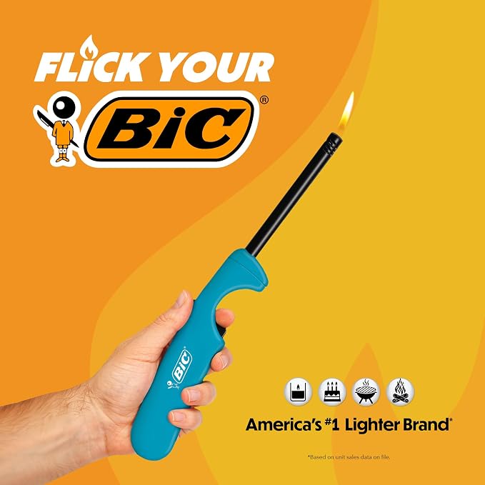 BIC Multi-purpose Classic Edition Lighters, Long Durable Metal Wand, Great For Grills, Fireplaces and Candles, Utility Lighter, Assorted Colors, 4-Count