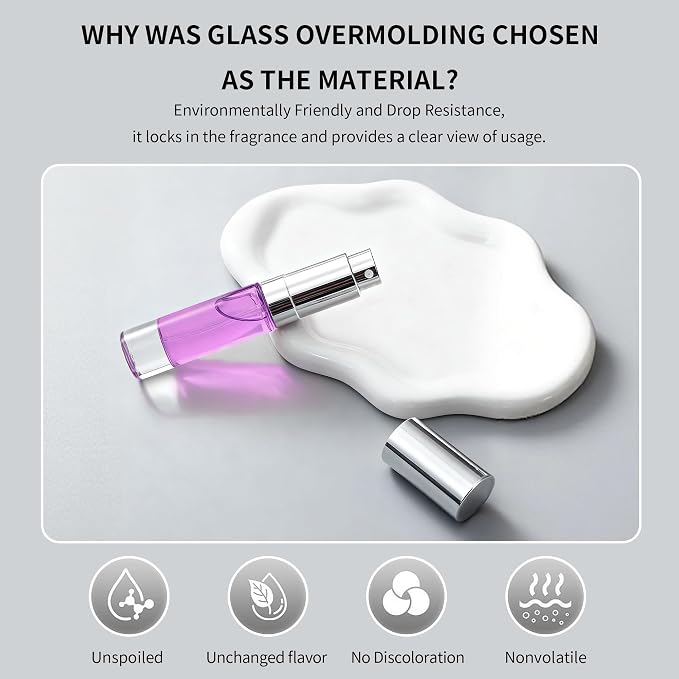 MUB Perfume Travel Refillable Atomizer Bottle 5ml Glass Overmolding Unique Top-Filling Leak-Proof Spray Bottle Atomizer Sprayer for Perfume Cologne Mini Travel Size Empty Pocket Portable - purple