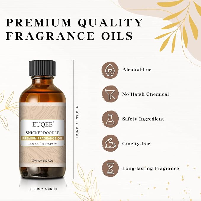 EUQEE Snickerdoodle Fragrance Oil, Premium Grade Essential Oil with Glass Dropper for Soap Making, Bath Bombs, Diffuser, Home Aromatherapy (2.02 Fl oz/60 ml)