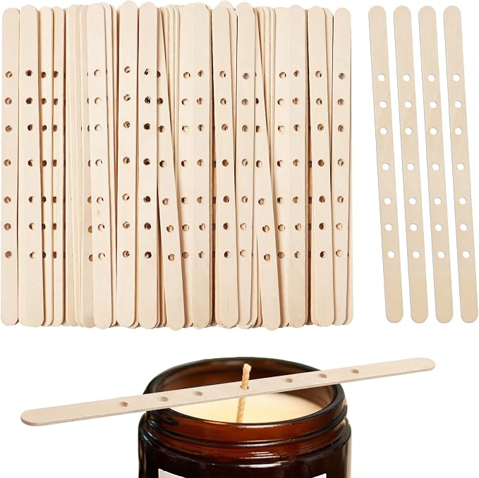100 Pieces Wooden Candle Wick Holders for Candle Making Candle Wick Centering Devices, DIY Candle Making Tools (7 Inch, 7 Holes)