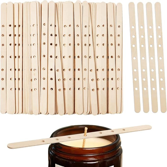 100 Pieces Wooden Candle Wick Holders for Candle Making Candle Wick Centering Devices, DIY Candle Making Tools (7 Inch, 7 Holes)