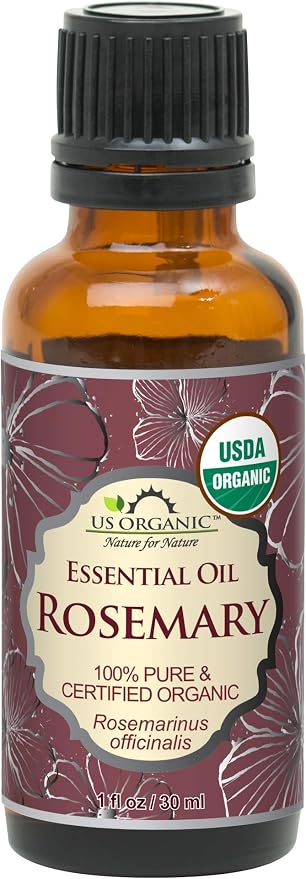 US Organic 100% Pure Rosemary Essential Oil, USDA Certified Organic 100% Pure, Steam Distilled, for Hair Growth, Scalp, Face, Skin, and Aromatherapy (Size Variations Available) (30 ml)