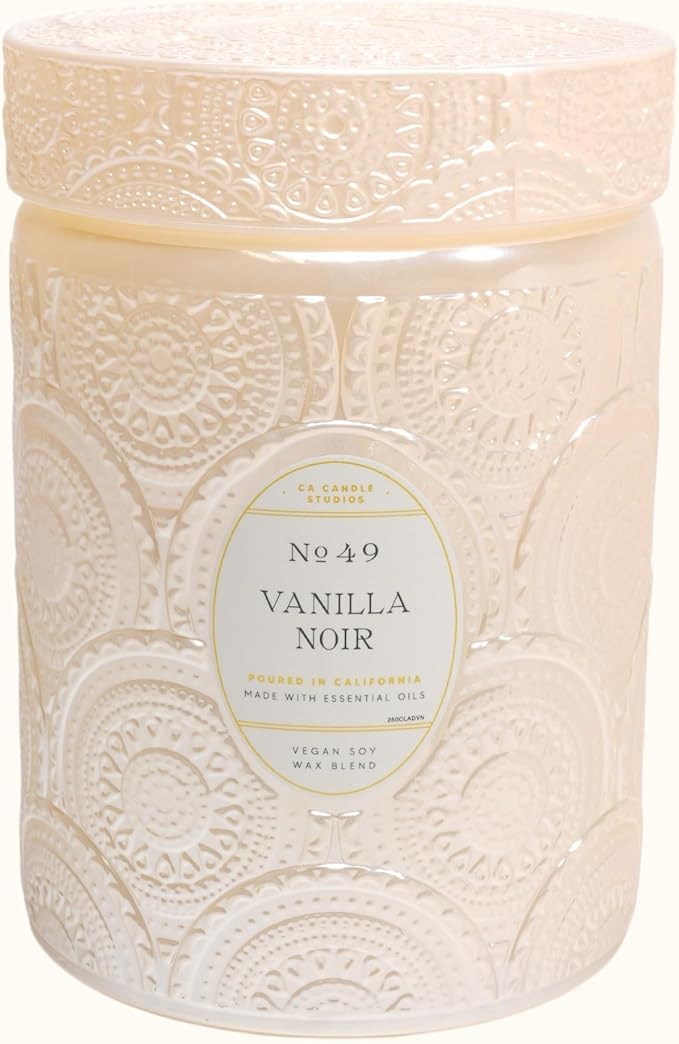 LEOBEN CO – Vanilla Noir Scented Candle – 18oz, Heirloom Collection Design – 80 hr Burn Time – Poured in California Using Vegan Soy Wax and Essential Oils – Made in Small Batches