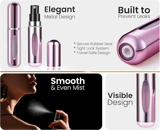 4 Pcs Refillable Perfume Atomizer, Travel Perfume Bottle Refillable and Leak-Proof, Portable Empty Cologne Atomizer, Mini Refillable Perfume Bottle for Pocket, Easy to Refill Decant Sprayer (8 ml)