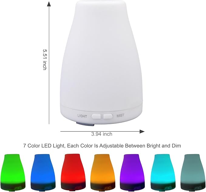 EcoGecko Aromatherapy Essential Oil Diffuser, Aroma Oil Diffuser Cool Mist Humidifier with Timer, 7 Color LED Lights, Auto Shut-Off for Home Bedroom Office