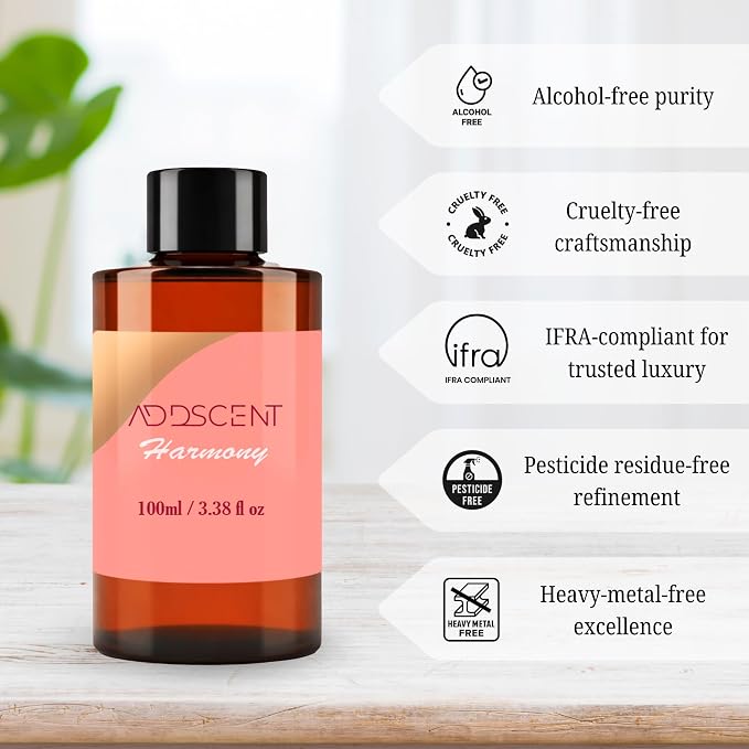 Harmony Fragrance Oil 100ml for Diffuser, Soothing Floral and Citrus Aroma for Bedroom Living Office Spa, Layered Notes of Orange Flower, Jasmine, Rose & Patchouli for Warm Peaceful Ambiance