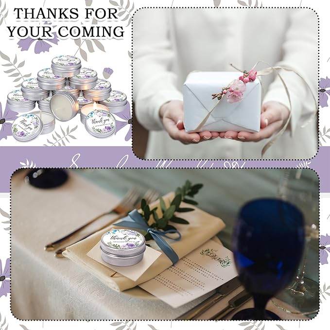 MTLEE 50 Pcs Purple Floral Wedding Candles Gift Favors for Guests 1 Oz Lavender Scented Soy Wax Aromatherapy Candle Favors for Bridal Shower Rustic Wedding Party Guests(Purple Flowers)