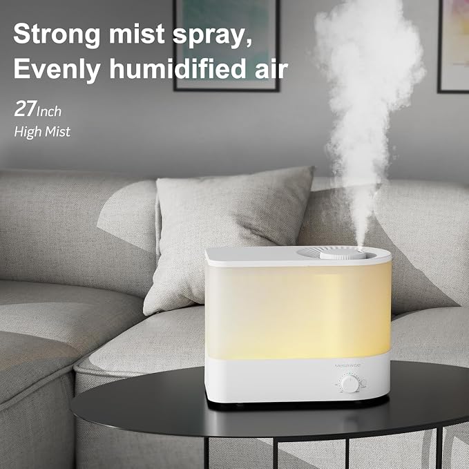 MEGAWISE 6L Ultrasonic Cool Mist Humidifier for Bedroom, Quiet Operation Under 28dB, 28W Energy-Saving Design, Auto Shut-Off for Baby Room, Large Room and Indoor Plants