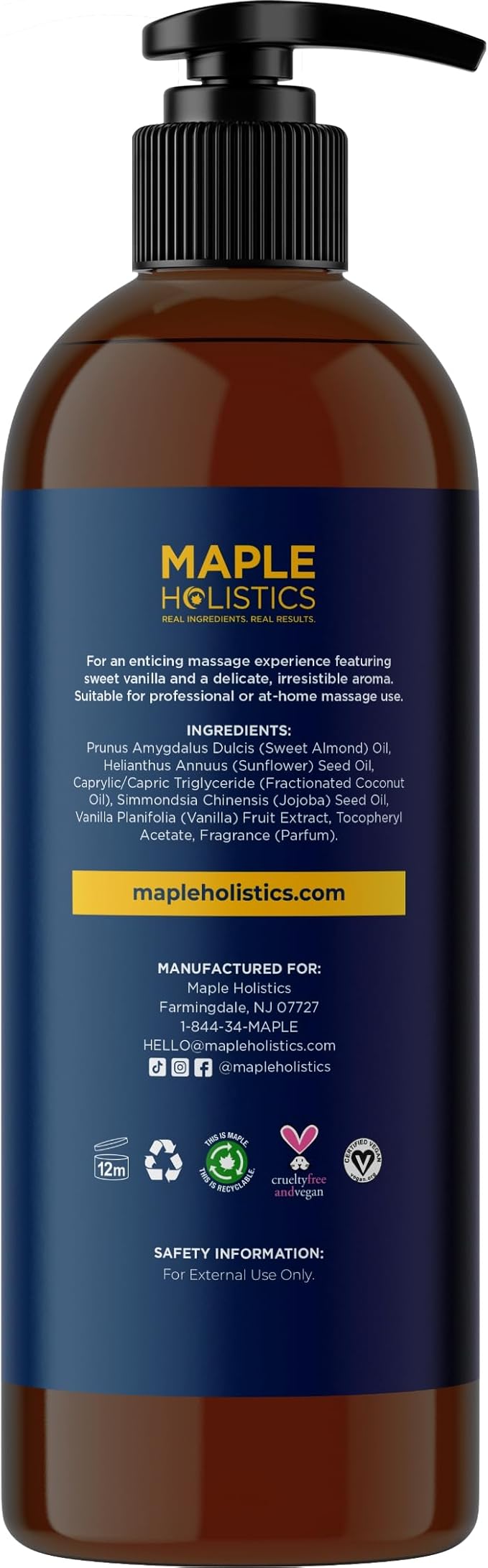 Luxurious Vanilla Massage Oil for Couples - Easy Glide Non Greasy Sweet Vanilla Sensual Massage Oils for Date Night with Silky Smooth Sweet Almond Oil Coconut and Jojoba - Vegan Non GMO & Gluten Free