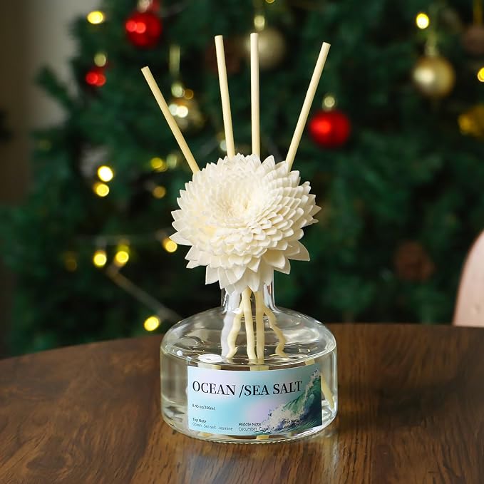 8.45 oz Salt Scent Diffusers with 6 Reed Sticks,250ml Reed Diffuser for Bathroom Room Air Freshener, Last up for 50 Days