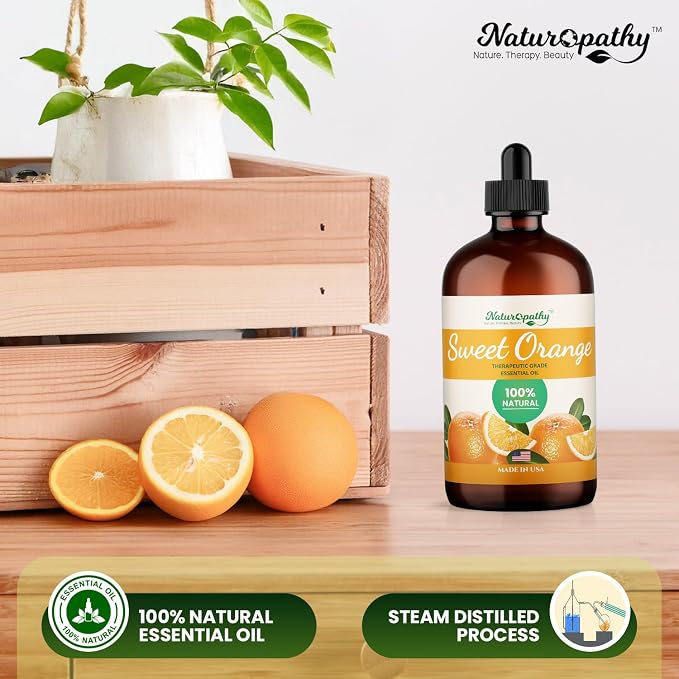 Naturopathy Sweet Orange Essential Oil Therapeutic Grade Premium Quality Oil with Glass Dropper - Huge 4 fl. Oz - Perfect for Aromatherapy and Relaxation