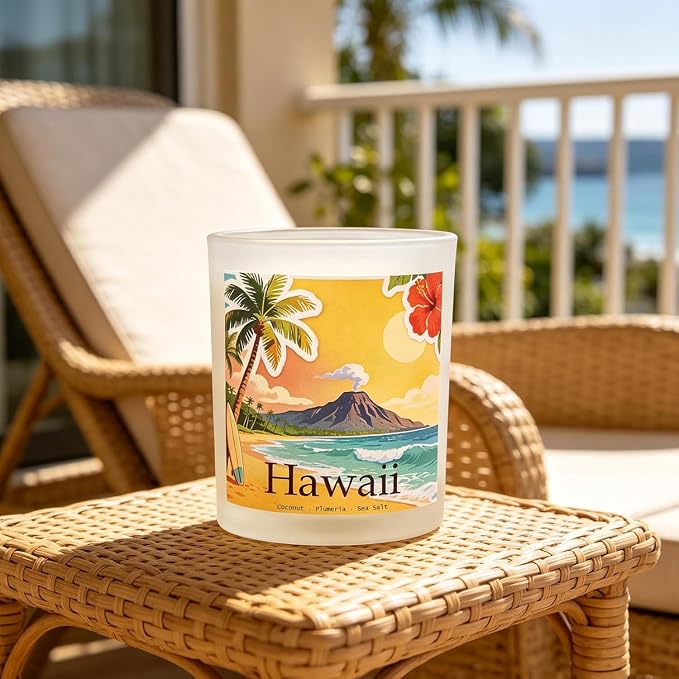 Hawaii Breeze Scented Candle, Coconut & Plumeria & Sea Salt - Hawaii Gifts, Hawaiian Gifts for Women, Hawaii Souvenirs, Tropical Souvenirs, 100% Soy Wax, 7OZ