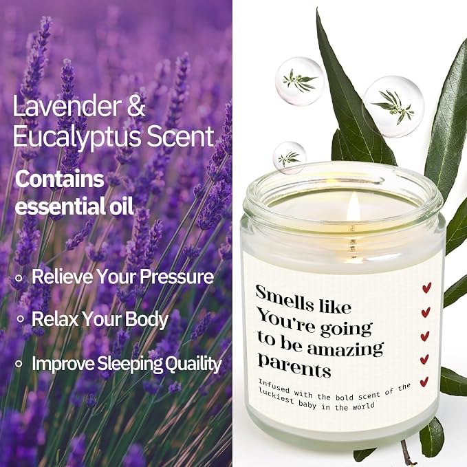 SteadStyle New Parents Gifts for Couples, Soy Wax Lavender Scented Candle - Gender Reveal Gifts for Parents to Be (7oz)
