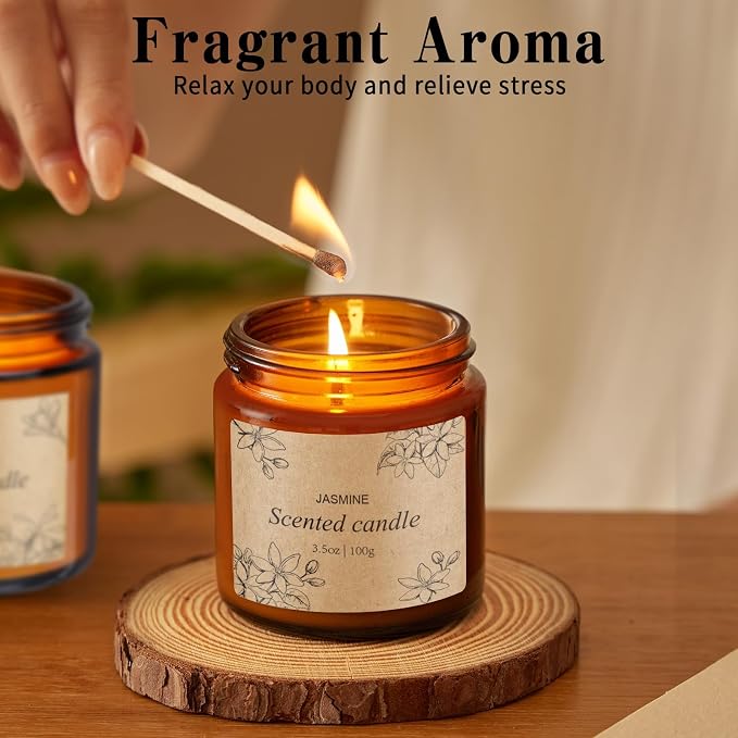 4 Packs Candles for Home Scented, Scented Candles Gifts for Women, Natural Soy Wax Amber Jar Candle, Long Lasting Aromatherapy Candle Gift Set for Birthday Valentine's Day Mother's Day