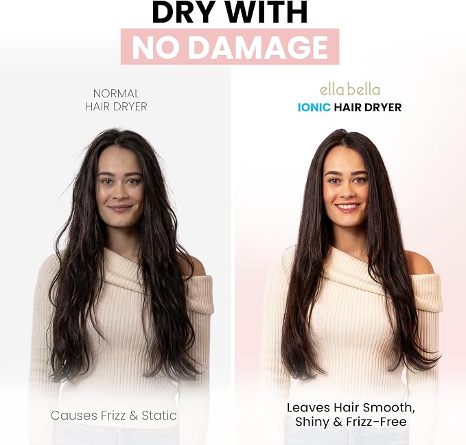 ELLA BELLA® Professional Ionic Hair Dryer with Diffuser • Negative Ion Blow Dryer • Suitable All Hair Types • Intelligent Heat Control & Rapid Drying Speeds • Lightweight Design • Low Noise Technology