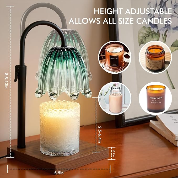 Candle Warmer Lamp with Timer - Electric Wax Melt Warmer with Adjustable Height and Dimmer for Scented Candle Wax, Home Fragrance Décor and House Warming Birthday Gifts for Women Mom (Wood)