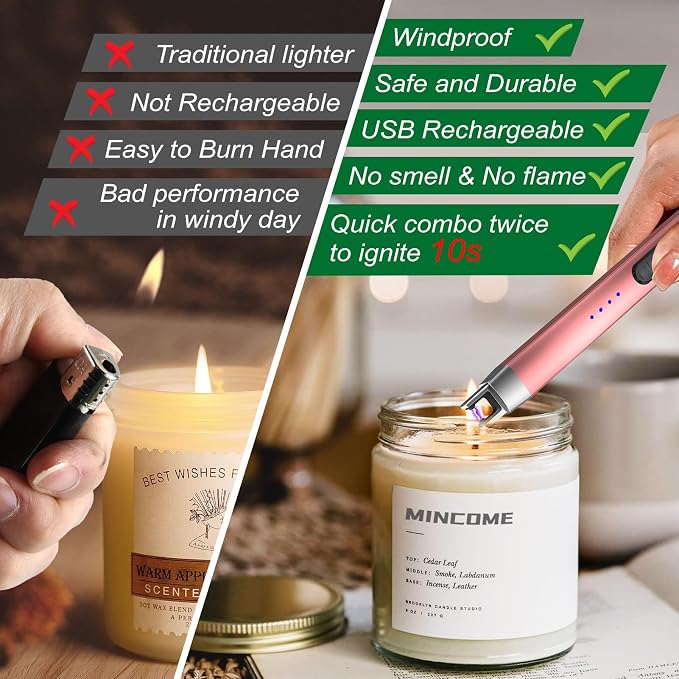 Candle Lighter Electric Rechargeable USB Plasma Arc Lighter with Safety Lock, Windproof Flameless Long Matches Lighters for Candle,Grill,BBQ,Camping,Gas Stove