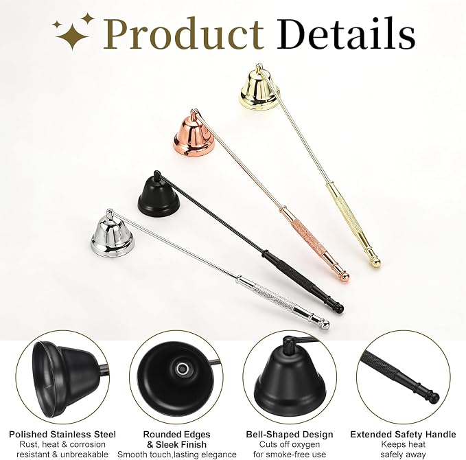 uxcell Candle Snuffer, Candle Extinguish with Long Handle, Wick Flame Snuffer Extinguish Accessory Bell-Shaped for Putting Out Flame Home Decor Gifts, Black