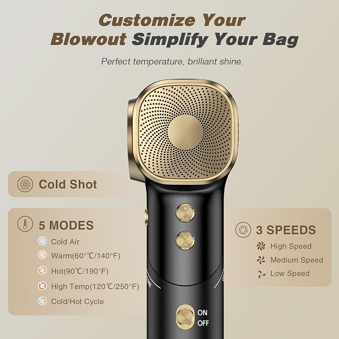 Dual Voltage Travel Hair Dryer with Diffuser, 1900W Professional High-Speed Ionic Blow Dryer for Fast Drying, Lightweight, No Heat Damage, Global Use 110V-240V