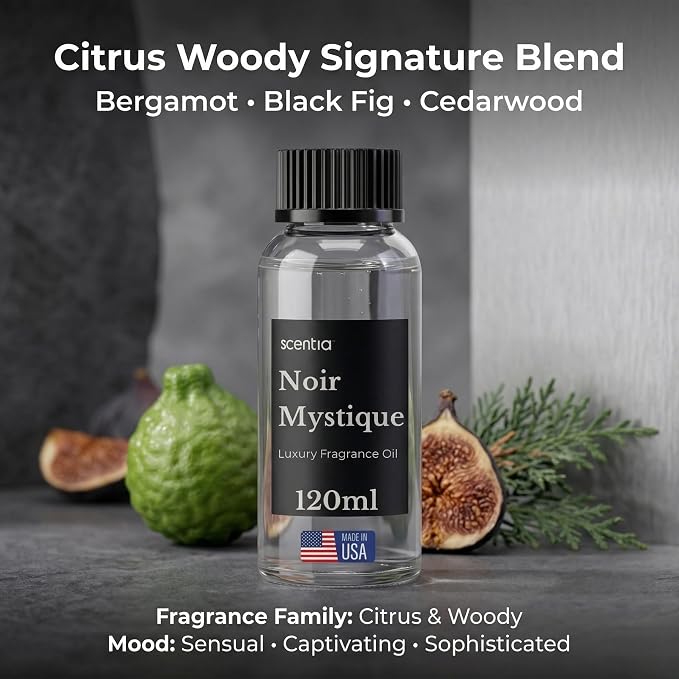 Scentia Noir Mystique Diffuser Oil Refill – Hotel Fragrance Oil Inspired by Edition Hotel – 120 mL – Rose, Bergamot & Musk Long-Lasting Scent for Ultrasonic & Waterless Diffusers, Made in USA