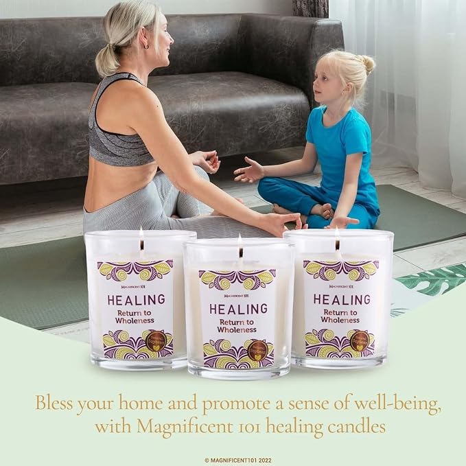 MAGNIFICENT 101 Long-Lasting Healing Aromatherapy Candles - 3-Pack, 3.5 oz Each, 42-Hr Burn, Soy Wax, Light Cream - Scented Healing Candles for Energy Cleansing & Manifestation