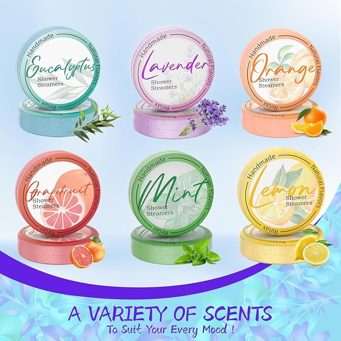 Shower Steamers Aromatherapy 8 Pack - Natural Essential Oil Shower Bombs for Self Care, Relaxation Birthday Gifts for Women and Men. Azure Floral Style
