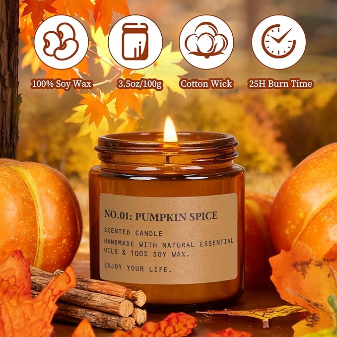 Candles for Home Scented, 6 x 3.5 oz Soy Wax & 150 Hours Long Lasting Fall Candles, Gifts for Women Birthday Thanksgiving Day Merry Christmas