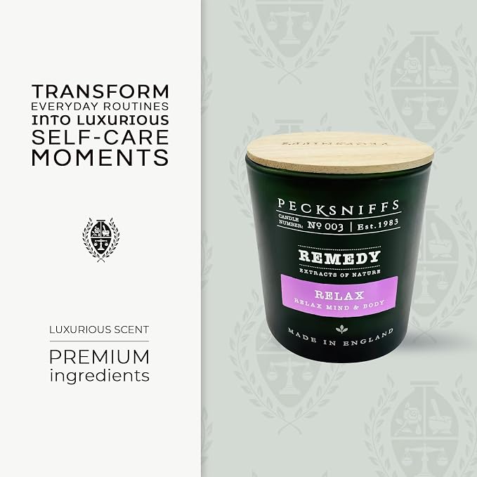 Pecksniff's Aromatherapy Relax Candle 3 Wick 19.4 oz/550 g, Earthy Green Fragrance, Stress Relief, Long Lasting Luxury Glass Candle for Home Decor and Gifts