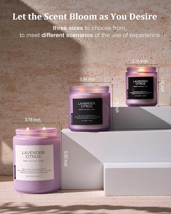 M&SENSE Lavender Citrus Candles, 19.4oz 110H Burn Time Large Natural Soy Candles for Home Scented, Stress Relief Aromatherapy Gifts for Mom Friends Teacher & Spa, Bath, Yoga