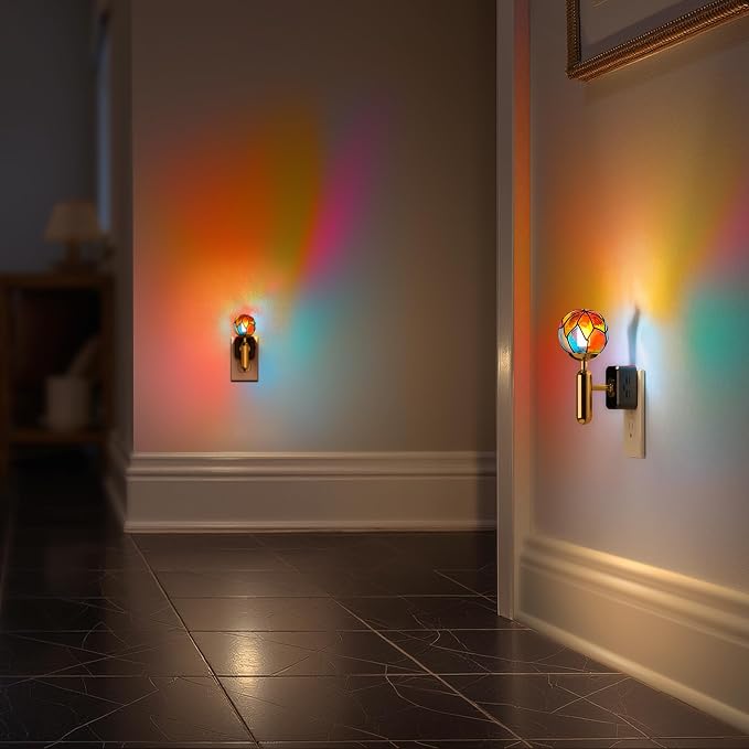 Briignite Night Lights Plug into Wall, Stained Glass Night Light with Dusk to Dawn Sensor, Dimmable Nightlight 0-100% Stepless Dimming, for Bathroom Bedroom Hallway, 3000K Warm White