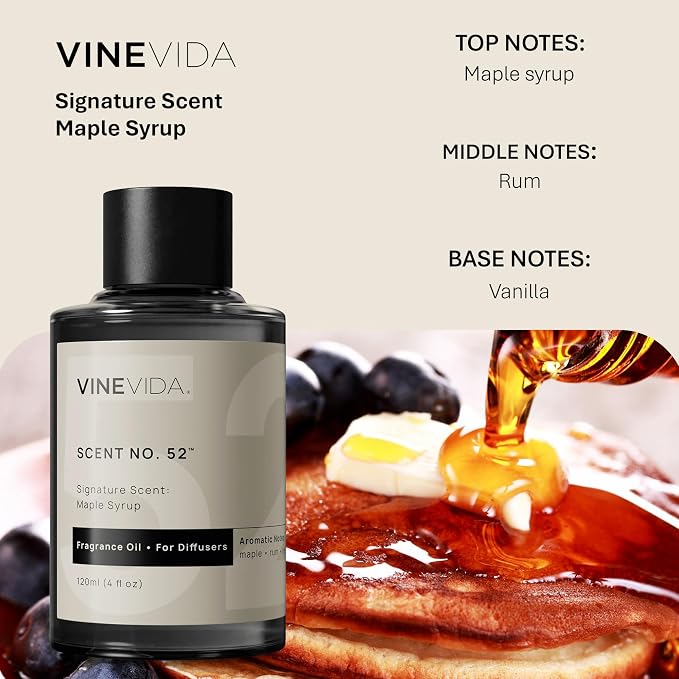 VINEVIDA [4 Fl Oz] Maple Syrup Fragrance Oil for Cold Air Diffusers, Essential Oils for Diffuser Oil Refill & Air Freshener Room Spray