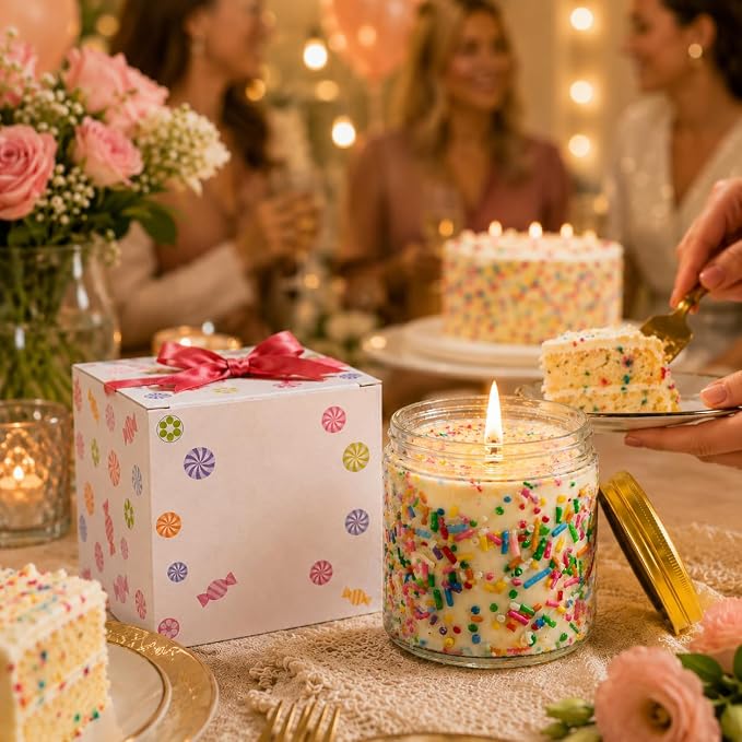Viyffo Happy Birthday Candle - Caramel & Vanilla Cupcake, 18oz Large Non Toxic Soy Scented Candle, Decorative Colorful Jar Candle, Birthday Gift for Women, Mom & Sisters, Yourself, Friends