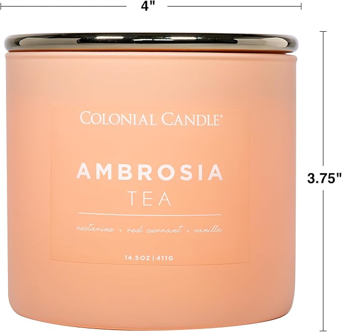 Colonial Candle Ambrosia Tea Scented Jar Candle, Pop of Color Collection, 3 Wick, 14.5 oz - Up to 60 Hours Burn