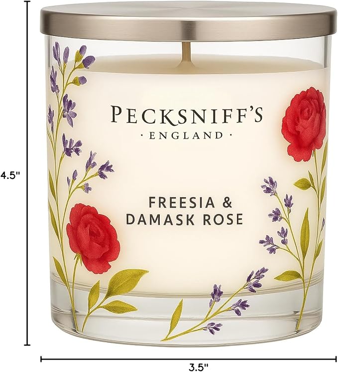 Pecksniff’s 1 Wick Candle – Freesia & Damask Rose, 184 g / 6.49 oz – Long Lasting Burn, Elegant Home Decor & Relaxing Ambiance