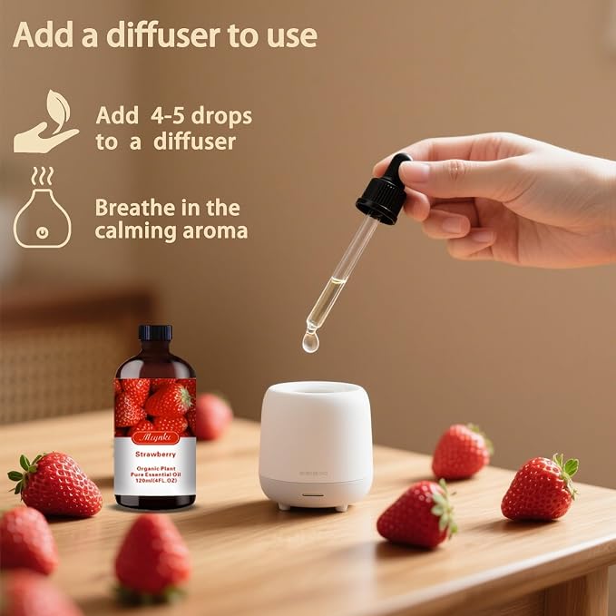 Strawberry Essential Oil, Strawberry Oil for Diffuser, Humidifier, DIY Candle, Soap, Sweet Fragrance, Home, Gift Ready,Strawberry Fragrance Oil - MLYNKL Essential Oils (4.33 fl oz / 130ml)