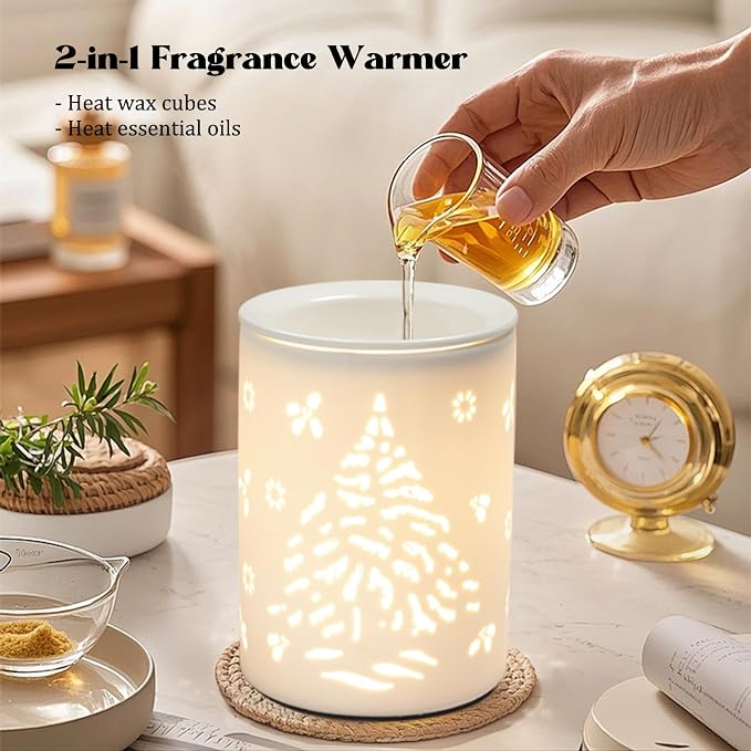 Christmas Tree Wax Warmer for Scented Waxes, Ceramic Wax Melts Warmer, Fragrance Oil Burner for Christmas Home Decor, Yoga, Bath, Relaxing Spa Gifts for Women