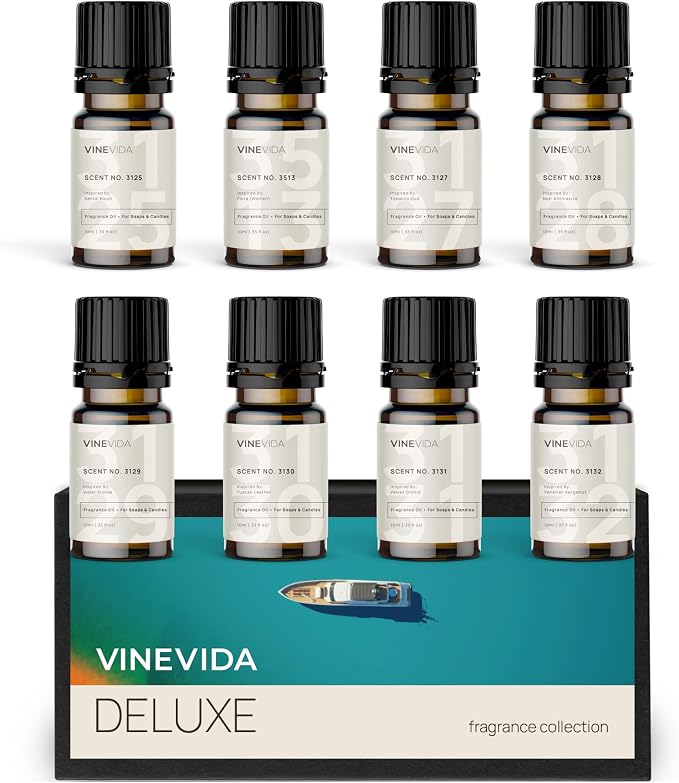 VINEVIDA [Set of 8] Deluxe Scents for Candle Making, Made in USA Candle Fragrance Oil, Soap Making Essential Oils, Diffuser Oil Scents