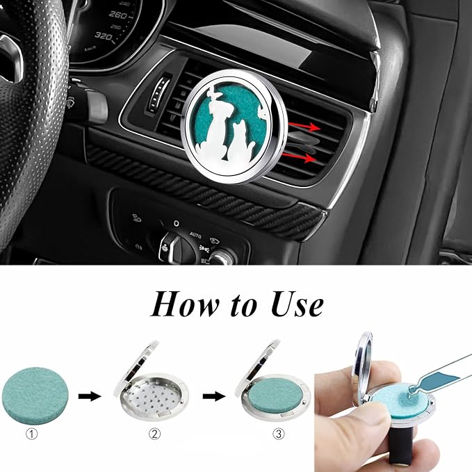 Dog Essential Oil Vent Clip Diffuser for Car Truckers,30mm Stainless Steel Refillable Air Freshener, Gift for Women Him