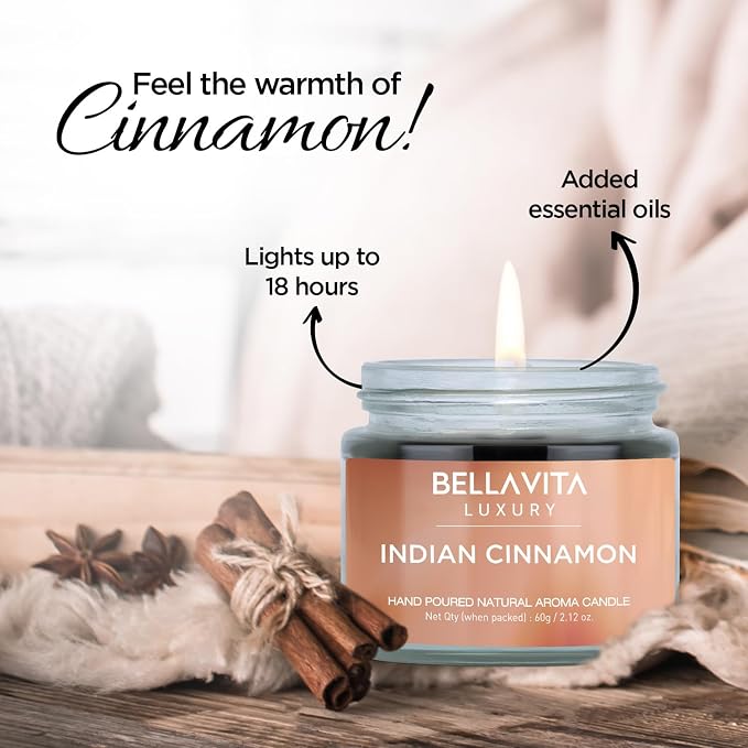 Bella Vita Organic Fall Decor Candles Set of 4 | Best Gift for Valentine's Day | Turkish Vanilla, French Lavender, Indian Cinnamon & California Rose | Long Lasting, Home Decor | Gift for Her