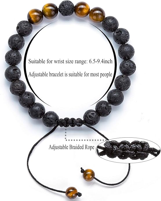 Men Women 8mm Lava Rock Aromatherapy Anxiety Essential Oil Diffuser Bracelet Braided Rope Natural Stone Yoga Gifts Beads Bracelet Bangle-21017